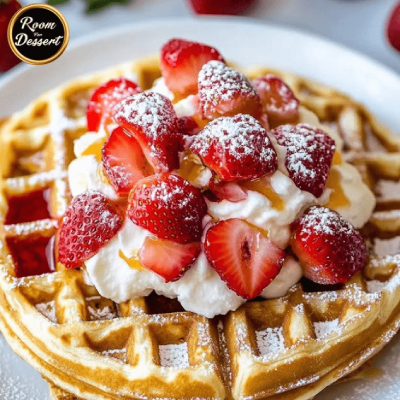 a waffle with cream and strawberry served at room for dessert Glasgow