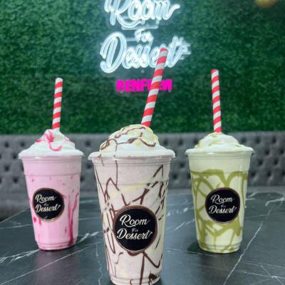 a wide range of milkshakes served at room for dessert Renfrew